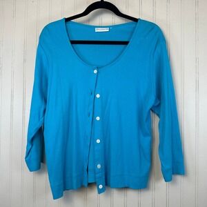 Lulu B Womens Top 3/4 Sleeve Cardigan Button Down Blue Casual